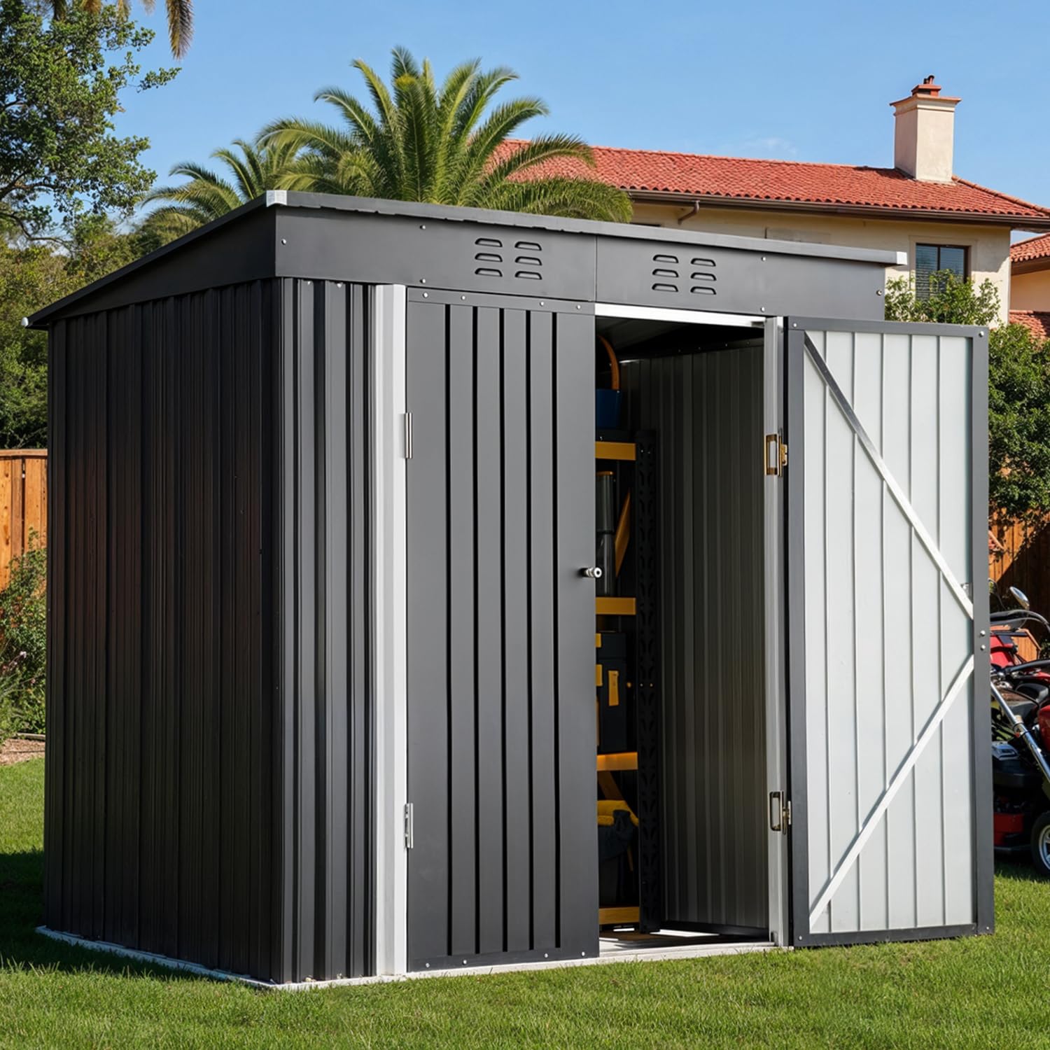 Gardening Tools - 6x4ft Metal Outdoor Storage Shed Double