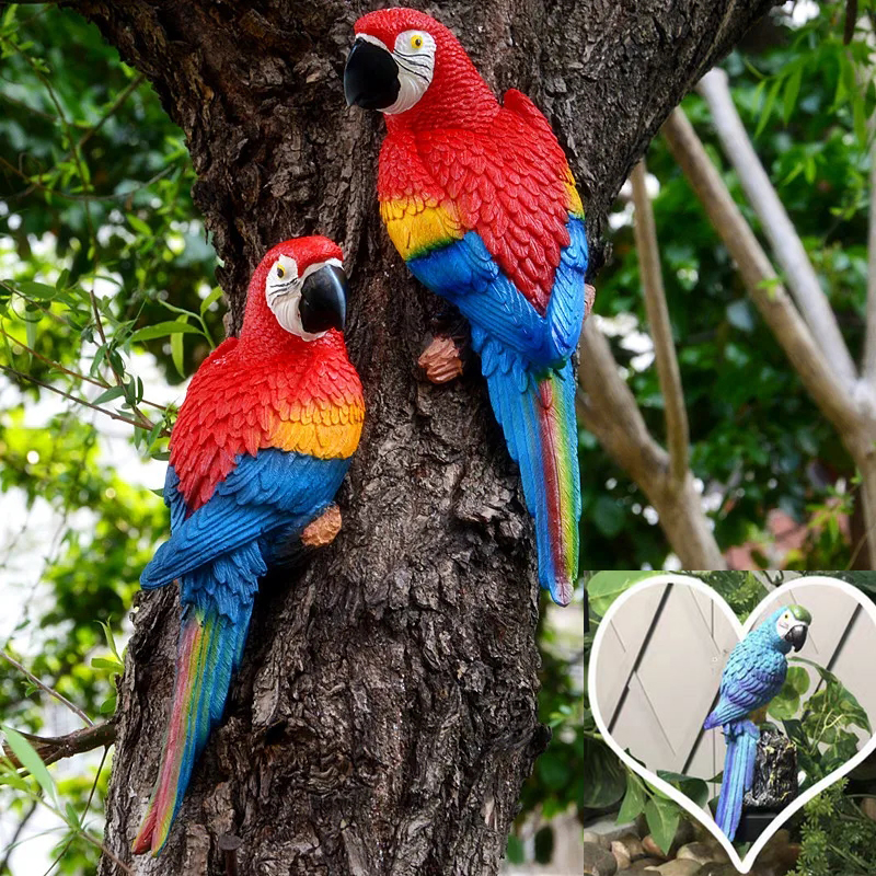 Gardening Tools Store - Simulation Resin Parrot Statue Wall Mounted
