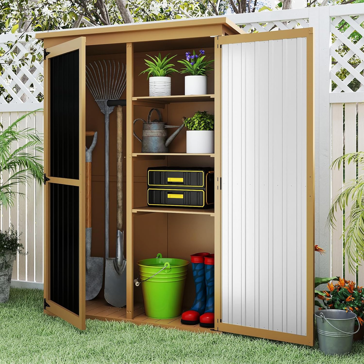 Gardening Tools - Wood Metal Outdoor Storage Shed Lockable