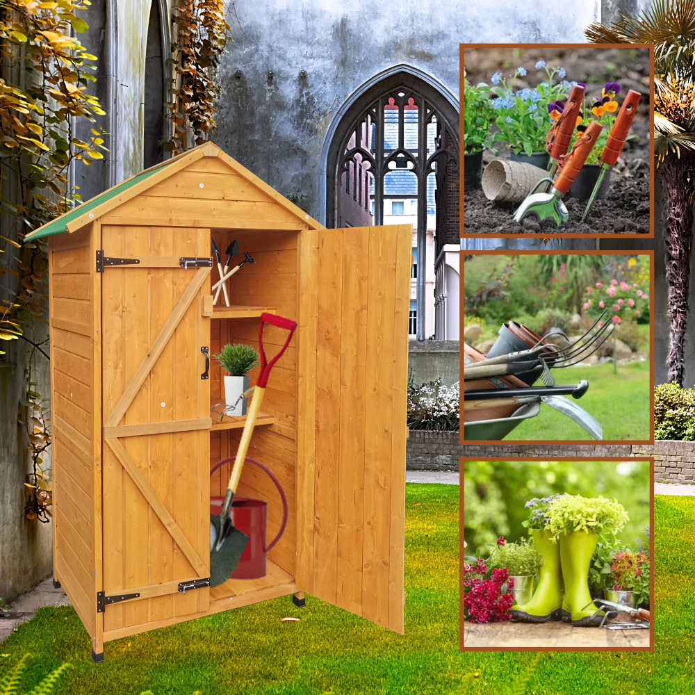 Gardening Tools Big - WOODEN SHED Natural for backyard garden