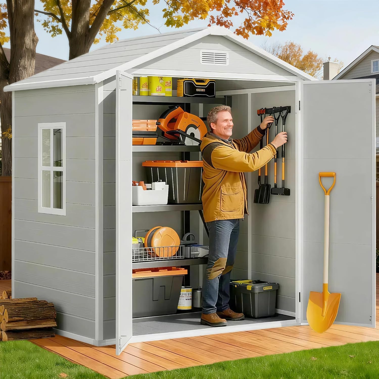 Gardening Tools - All-Weather Resin Outdoor Storage Shed With