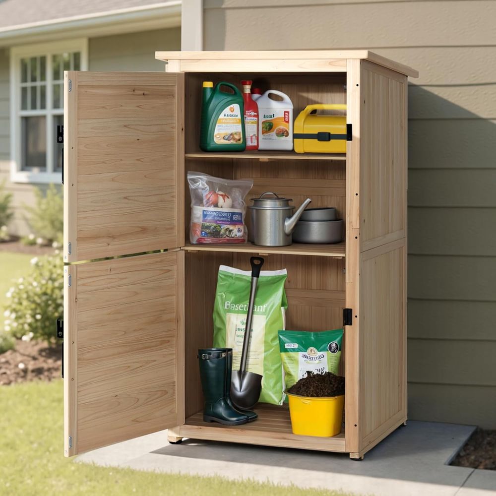 30 Natural Wood Outdoor Storag - مراجعة Gardening Tools وسعره