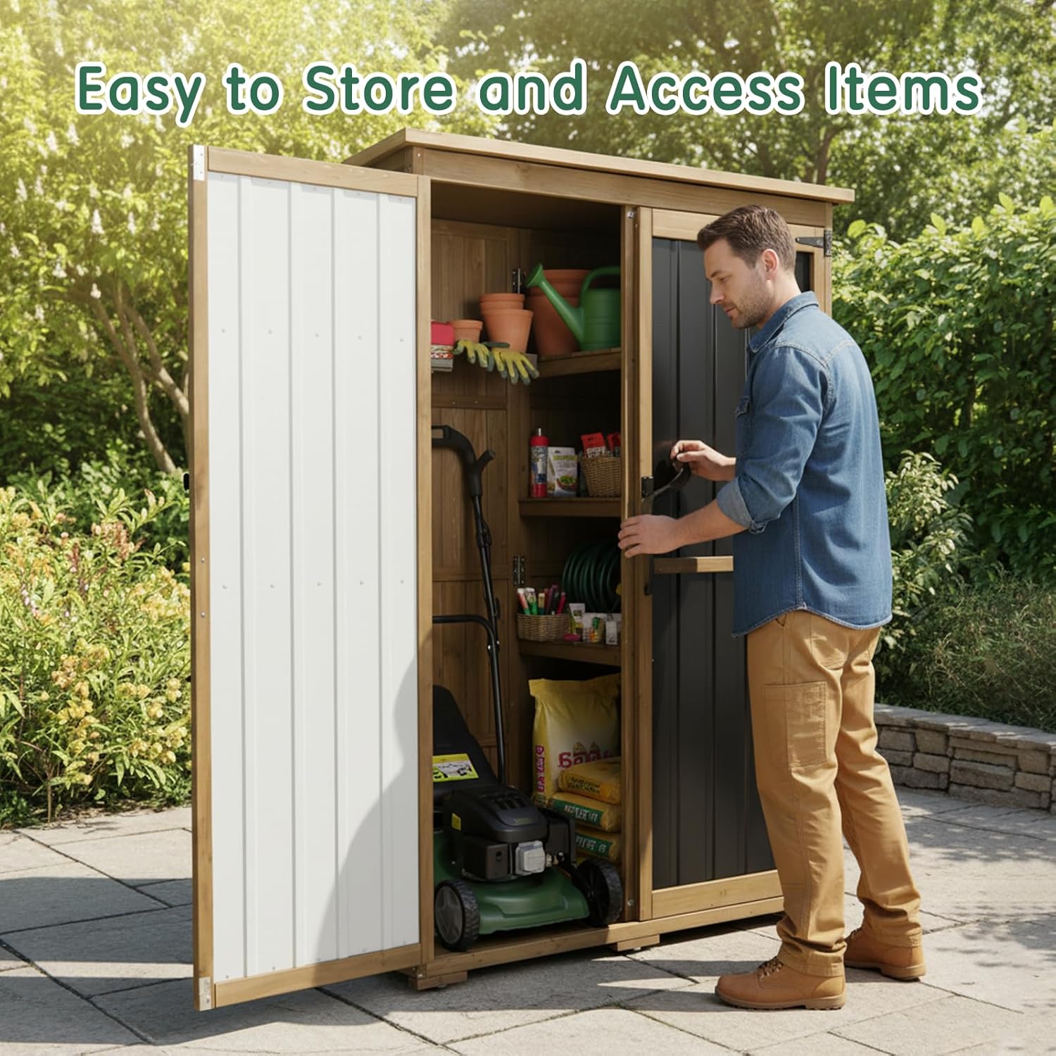 Wood Metal Outdoor Storage She - مراجعة Gardening Tools وسعره