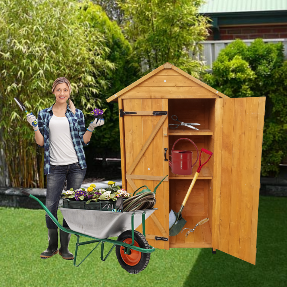 WOODEN SHED Natural for backya - مراجعة Gardening Tools Big وسعره