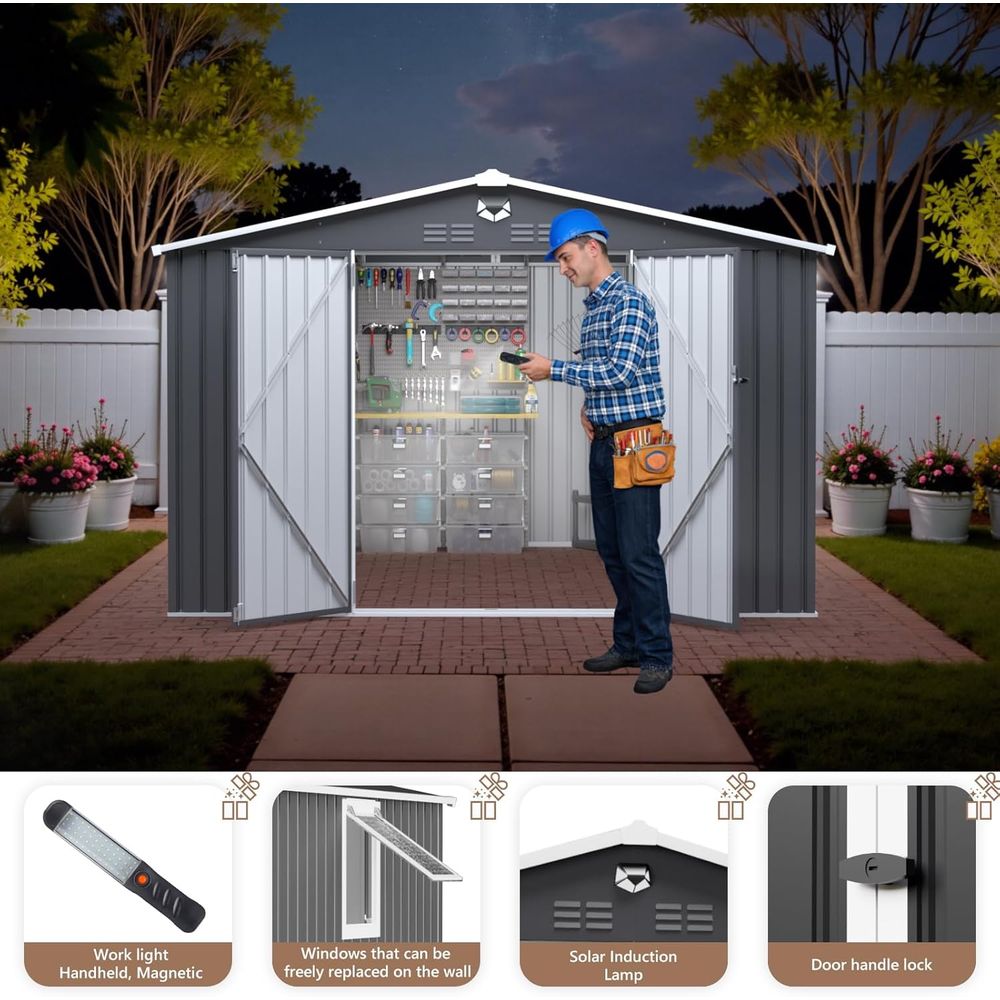 10x8 Outdoor Metal Storage She - مراجعة Gardening Tools وسعره